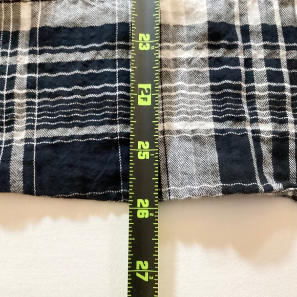 Pilcro by Anthropologie Plaid Ruffle Neck Blouse Navy Cream Medium - Picture 10 of 11